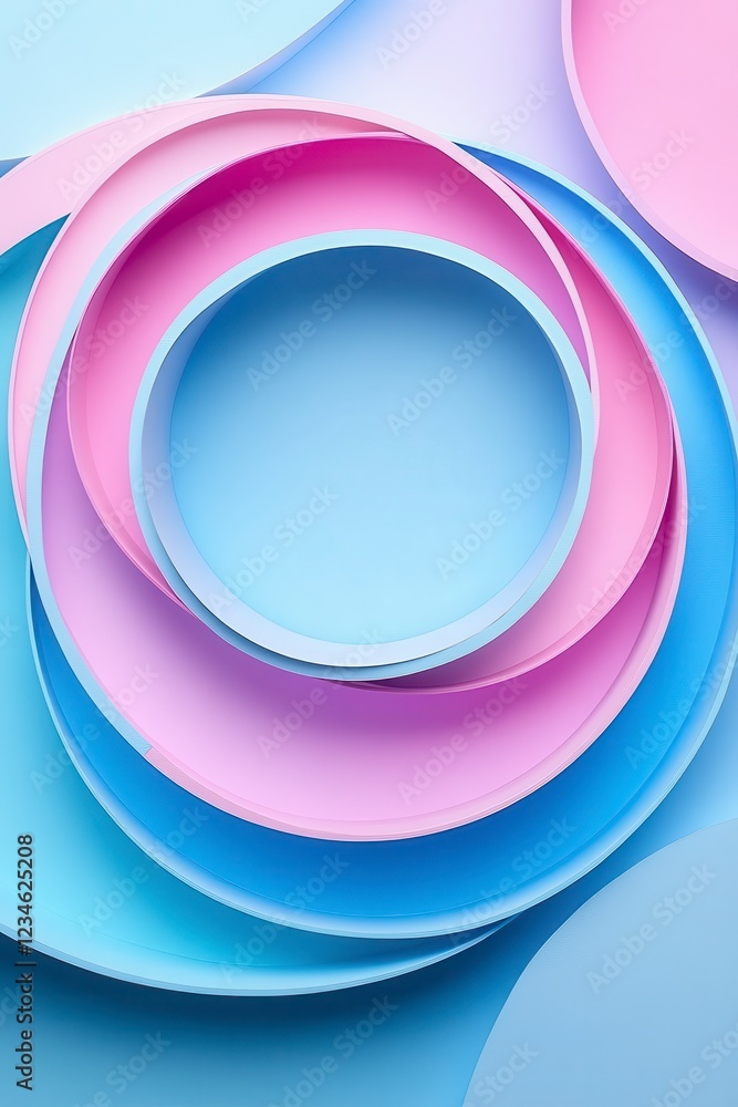 Poster abstract pastel background with concentric circles in pink and light blue shades. soft lighting and 