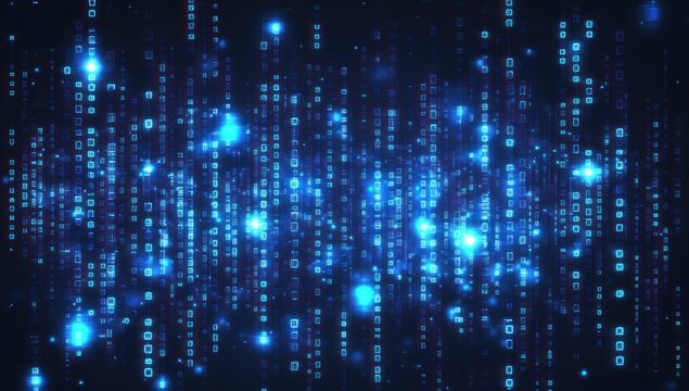 Abstract blue digital binary code background.