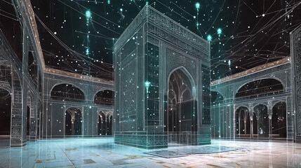 Obraz premium exploring islamic architecture with digital twin technology: interactive 3d mosque models, photorealistic renders, and virtual tool enhancements