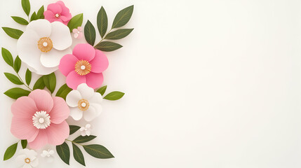 Naklejka premium Paper flowers, spring design, white background, greeting card