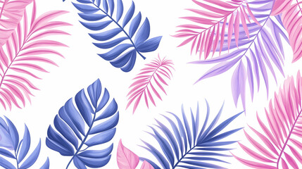 Pastel pink and blue tropical leaves background for summer design