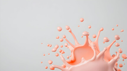 Peach liquid splash, white background, vibrant color, food advertising