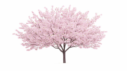 Fototapeta premium Pink cherry blossom tree isolated on white background; spring nature scene for design