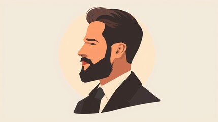 Flat Vector Illustration of a Young Male FBI Agent with a Beard