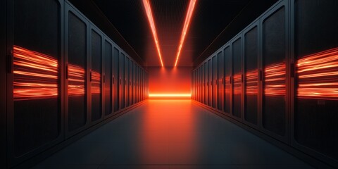 Fototapeta premium Modern Data Center Aisle with Vibrant Light Effects