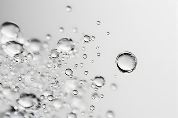 Closeup of white transparent drops or liquid bubbles molecules