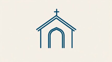Minimalist line art illustration of a church building with a cross on top.