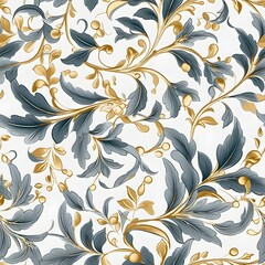 Seamless Teal and Gold Foliage Pattern