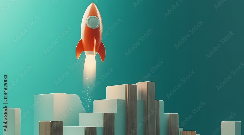 Aufkleber 3d rendering of a rocket launching from a mountain top space exploration technology concept futurist
