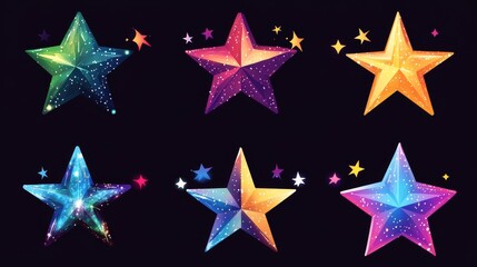 Obraz premium Unique and modern star-shaped icons with a retro futuristic sparkle effect. Perfect for adding a touch of style to your designs, projects, posters, banners, logos, and business cards.