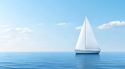 Obraz premium Sailboat on calm ocean under a blue sky with clouds; ideal for travel, vacation, or freedom concepts