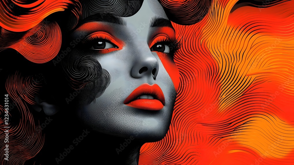 Aufkleber striking surreal digital art portrait with mesmerizing patterns and vibrant colors