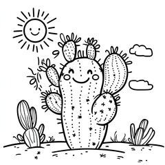 Naklejka premium Vibrant Blooming Cactus Desert Flower Sunrise Scene