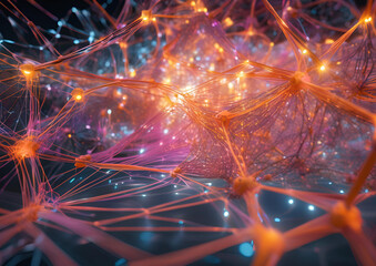 A hyper-connected neural network visualizing streams of big data in a glowing 3D web.