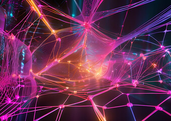 A hyper-connected neural network visualizing streams of big data in a glowing 3D web.