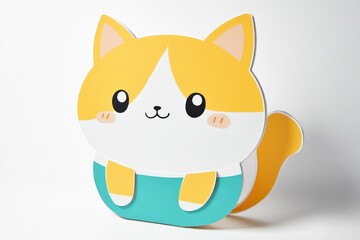 Cute cartoon cat card, white background, craft project