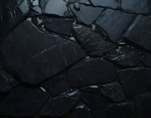 black stone wall texture, dark grey-black slate background, black stony background