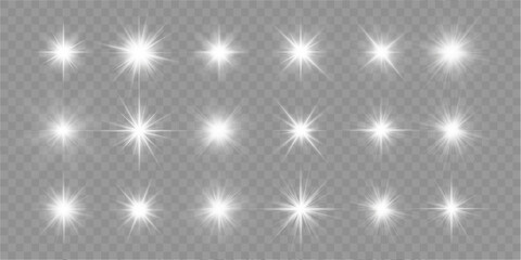 Fototapeta premium Realistic sun rays. Sun ray glow abstract shine light effect starburst beam sunshine glowing isolated image. Lights flare, star flash light, white sun rays, png. 