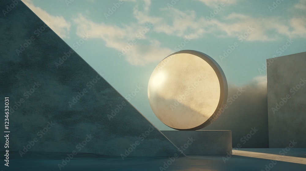 Poster abstract minimalist geometric composition with illuminated sphere