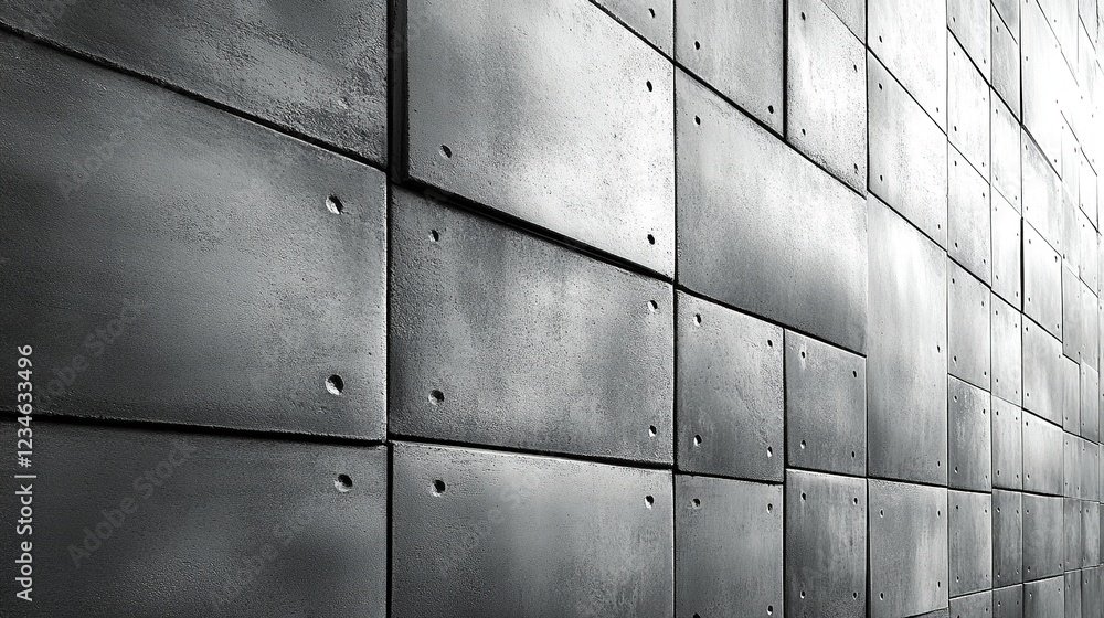 Poster concrete panels form wall with staggered pattern for textured backdrop