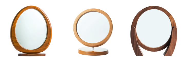 Set of Unique Wooden Vanity Mirrors on a Transparent Background
