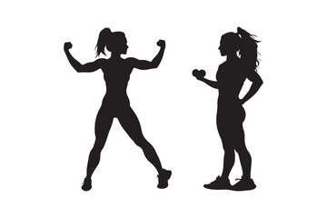 Strong Fitness Women Silhouette with Dumbbells Vector Illustration