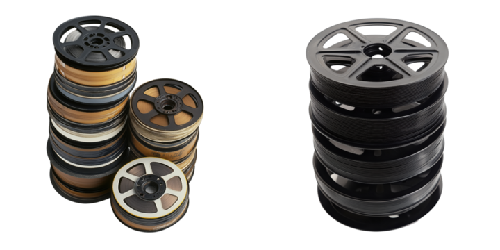 Vintage Film Reels Stacked on a Transparent Background for Creative Use - Powered by Adobe