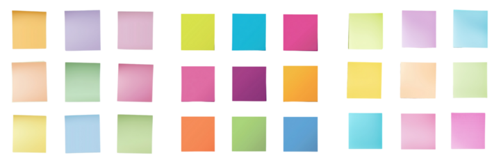 Collection of colorful sticky notes isolated on a transparent background