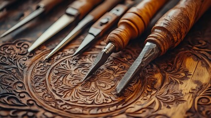 Crafting Tools for Wood Carving on Intricate Wooden Surface