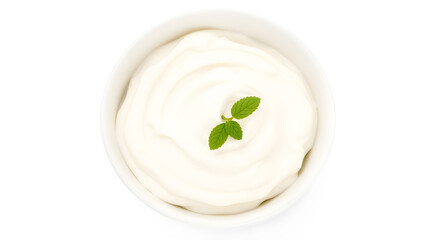Sour cream or yogurt in white bowl isolated on white background. Generative AI