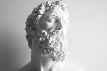 hyperrealistic digital recreation of classical sculpture with marble texture and dramatic chiaroscuro lighting against pure white void