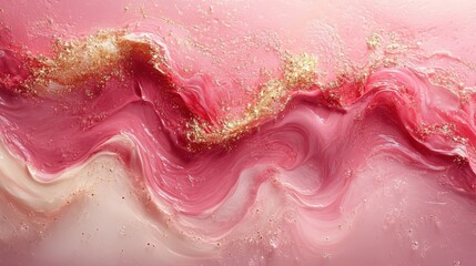 Fototapeta premium A vibrant abstract painting with swirling pinks and golds, evoking movement and emotion in a dynamic display.