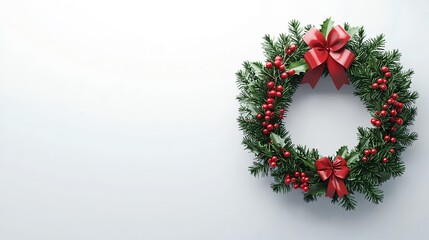 Festive 3D Cartoon Wreath with Holly and Berries on White Background