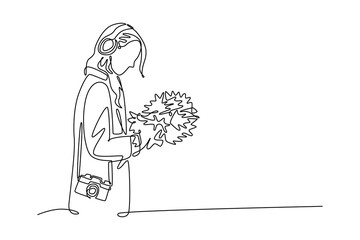 Continuous one line drawing autumnal lifestyle concept. Doodle vector illustration.