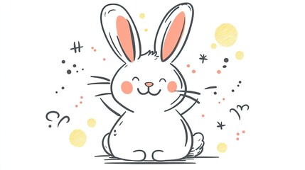 Fototapeta premium Cute cartoon bunny rabbit illustration with hand-drawn style and pastel colors.