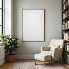 Frame mockup, ISO A paper size. Living room wall visual mockup. Interior mockup with warm background. Chic interior design
