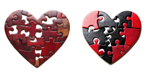 Heart-Shaped Puzzles on a Transparent Background for Love Concept