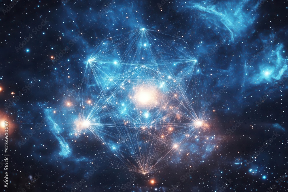 Wall mural luminous cosmic nebula with swirling azure particles, creating ethereal dance of light and energy in