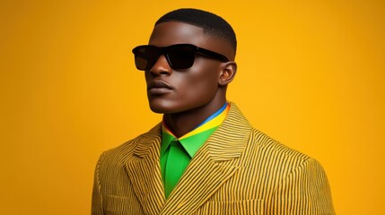 Stylish man in a suit and sunglasses, portrait of modern sophistication confidence