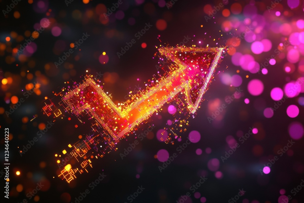 Poster an abstract image featuring a glowing upward arrow surrounded by colorful sparkles, symbolizing grow