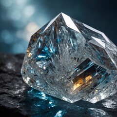 Obraz premium A close-up of a dazzling crystal stone, refracting light onto a bright, clean backdrop.
