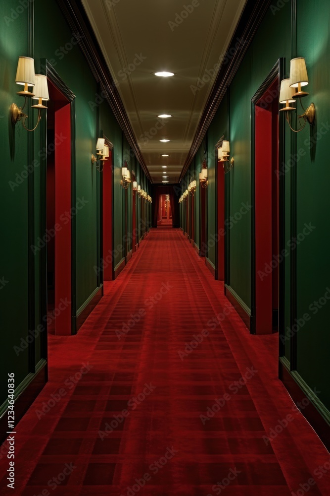 Canvas Prints Red hallway vintage hotel architecture illuminated auditorium.