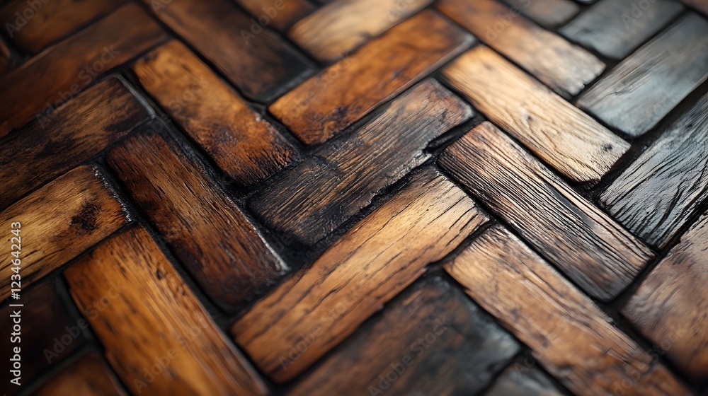 Aufkleber textured wooden blocks forming a geometric pattern in warm brown tones providing a natural vintage a