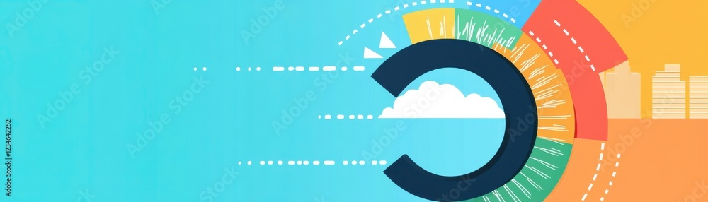 Poster a colorful graphic showcasing a circular design with abstract elements, blending various hues and sh
