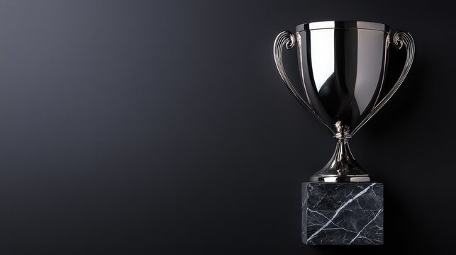 A sleek black trophy on a marble base, symbolizing achievement and success in competitions or awards.