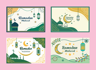 Islamic Art Ramadan Mubarak Greeting Card Vector Illustrations.