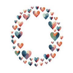 The frame is oval, a watercolor clipart with multicolored hearts