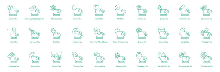  Tea Vector Icons: Jasmine, Earl Grey, Chai, Berry & More - Assorted Flavors