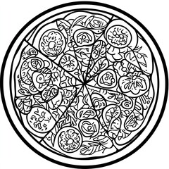 Delicious Pizza Mandala Simple Coloring Page Design for Adults and Kids