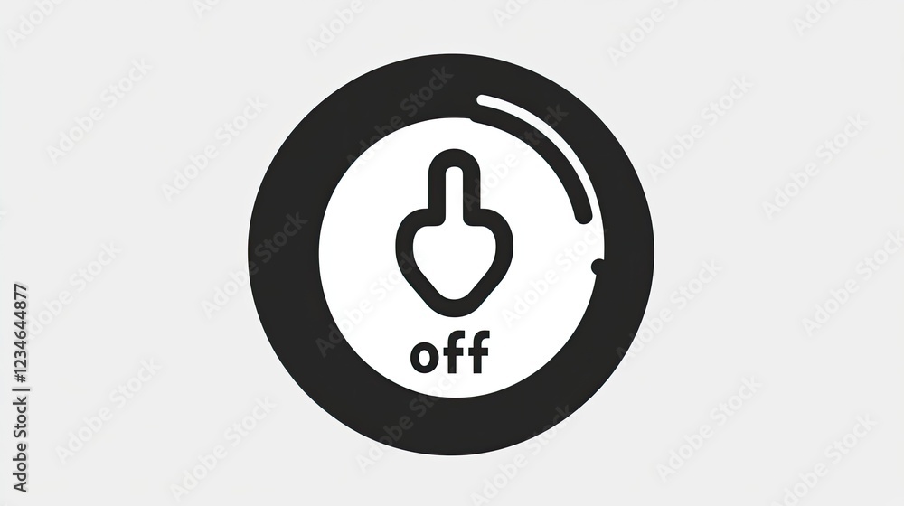 Poster circular power off button icon; digital interface; simple design; gray background; website/app use